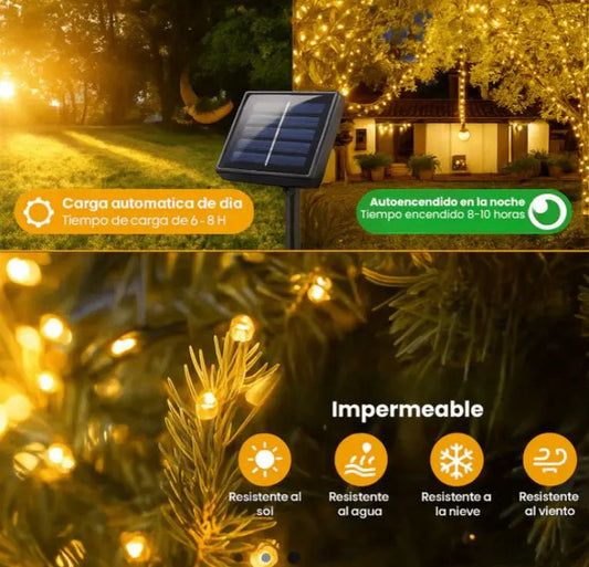 x2 Ecoluz® luces navideñas con panel solar ¡Decora sin límites donde quieras!